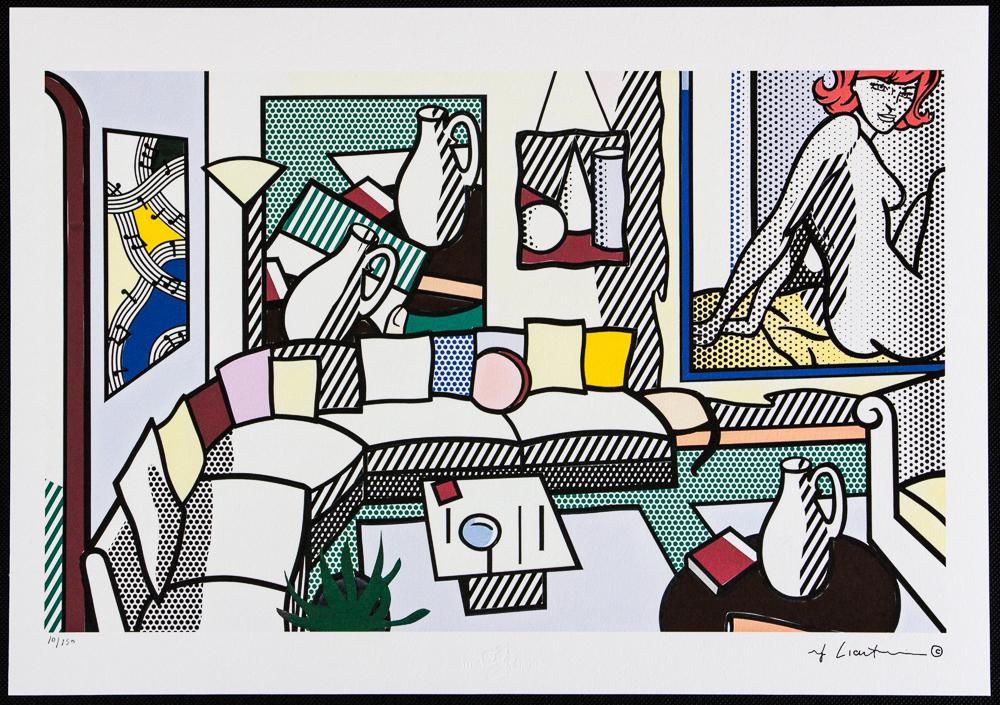 Roy Lichtenstein "Interior, Perfect Pitcher": Roy Lichtenstein (after) „Interior, Perfect Pitcher" limited edition of 150, lithography print, plate signed bottom right, numbered with pencil bottom left 10/150, heavy paper, with „STYRI