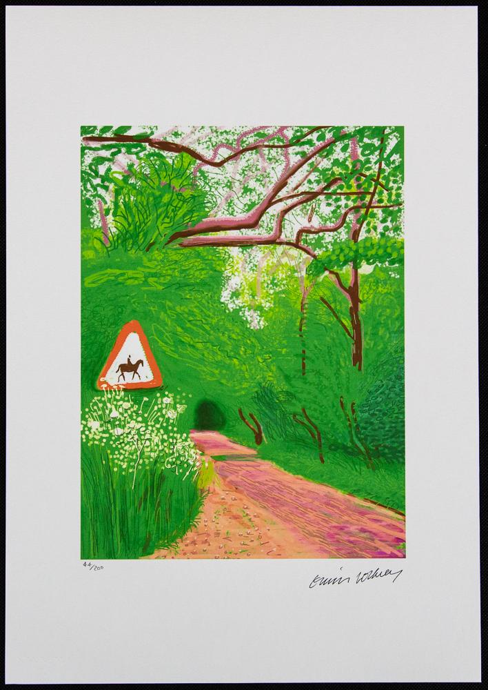 David Hockney "The Arrival Of Spring In Woldgate": David Hockney (after) „The Arrival Of Spring In Woldgate" limited edition of 200, lithography print, plate signed bottom right, numbered with pencil bottom left 44/200, heavy cotton paper, with