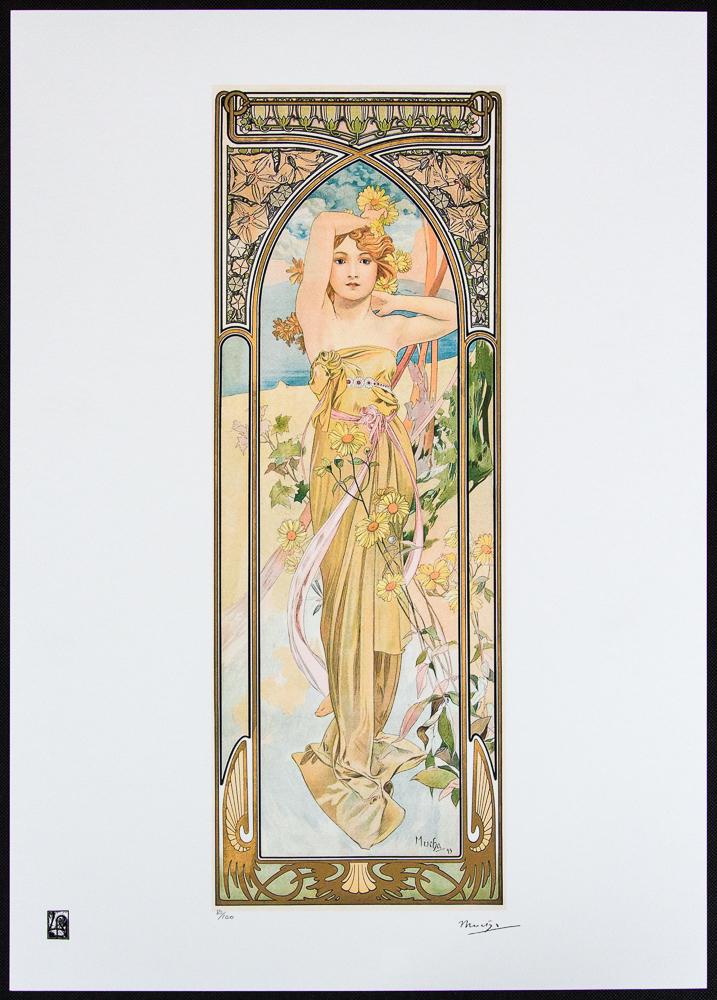 Alphonse Mucha "Brightness Of Day": Alphonse Mucha (after) „Brightness Of Day” lithography print, sheet size 50 x 70 cm, plate signed bottom right, numbered with pencil bottom left, limited edition 80/100, bottom left publis