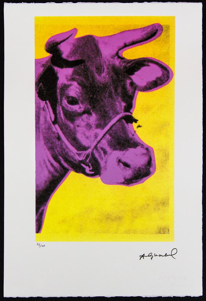 Andy Warhol "Cow": Andy Warhol (after) „Cow" offset lithograph in colors on Arches paper, Georges Israel Editeur, sheet size 38,5 x 57 cm, plate signed bottom right, numbered with pencil, limited edition 48/100 (L