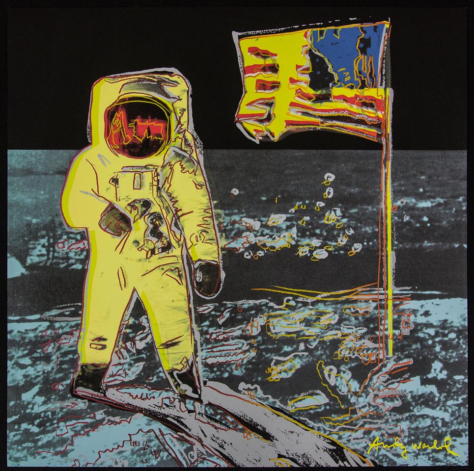 Andy Warhol "Moonwalk": Andy Warhol (after) „Moonwalk" offset lithography, size 60 x 60 cm, plate signed bottom right, numbered with pencil, limited edition 437/2400, heavy paper, stamped with CMOA on the back (Carnegi