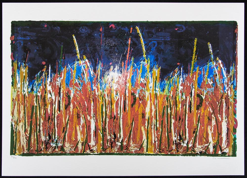 Mario Schifano "Campo Di Pane": Mario Schifano (after) „Campo Di Pane” offset lithograph in colors, signed bottom right, pencil, numbered bottom left with pencil, limited edition 70/125, bottom center publishing house st