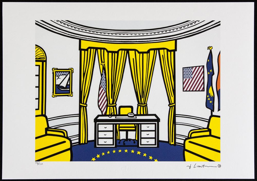 Roy Lichtenstein "The Oval Office": Roy Lichtenstein (after) „The Oval Office" limited edition of 150, lithography print, plate signed bottom right, numbered with pencil bottom left 116/150, heavy paper, with „STYRIA Studio&