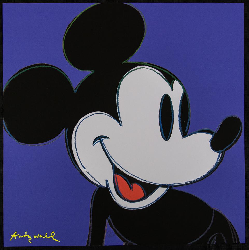 Andy Warhol "Mickey Mouse": Andy Warhol (after) „Mickey Mouse" offset lithography, size 60 x 60 cm, plate signed bottom left, numbered with pencil, limited edition 384/2400, heavy paper, stamped with CMOA on the back (Carn