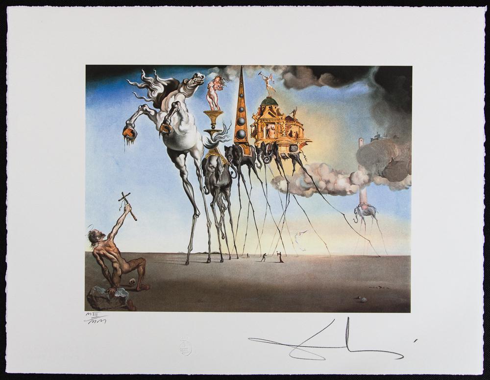 Salvador Dali "The Temptation Of St. Anthony": Salvador Dali (after) „The Temptation Of St. Anthony" offset lithography, sheet size 50 x 65 cm, signed bottom right, pencil „Dali”, numbered with pencil bottom left MIII/MM, limited