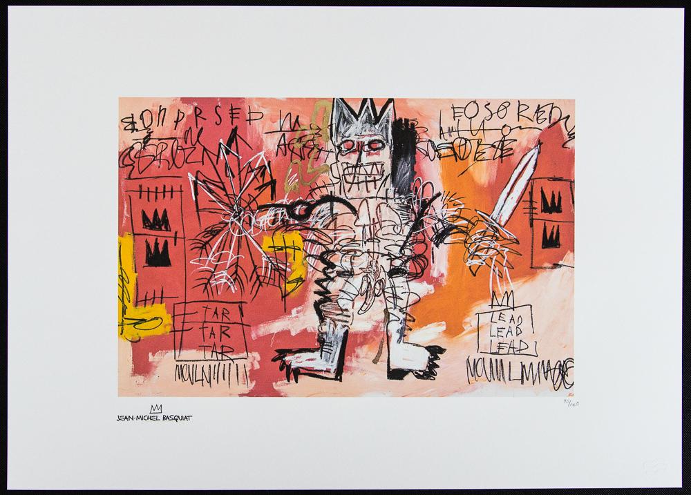 Jean-Michel Basquiat, untitled: Jean-Michel Basquiat (after) untitled (Tar Tar Tar, Lead Lead Lead), lithography print, sheet size 50 x 70 cm, plate signed bottom left, numbered bottom right with pencil, limited edition 90/100, bott