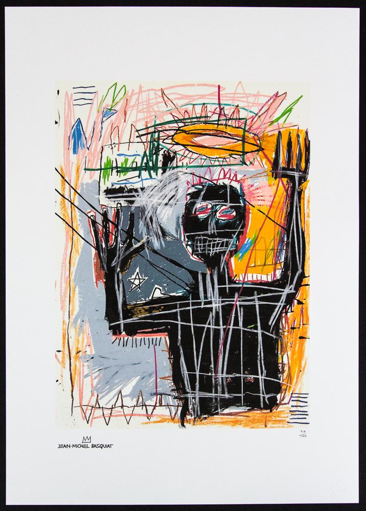 Jean-Michel Basquiat "Furious Man": Jean-Michel Basquiat (after) „Furious Man" lithography print, sheet size 50 x 70 cm, plate signed bottom left, numbered bottom right with pencil, limited edition 77/100, bottom right publishing