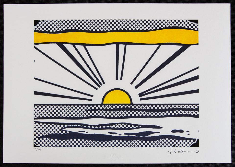 Roy Lichtenstein "Sunrise": Roy Lichtenstein (after) „Sunrise" limited edition of 150, lithography print, plate signed bottom right, numbered with pencil bottom left 51/150, heavy paper, with „STYRIA Studio” em