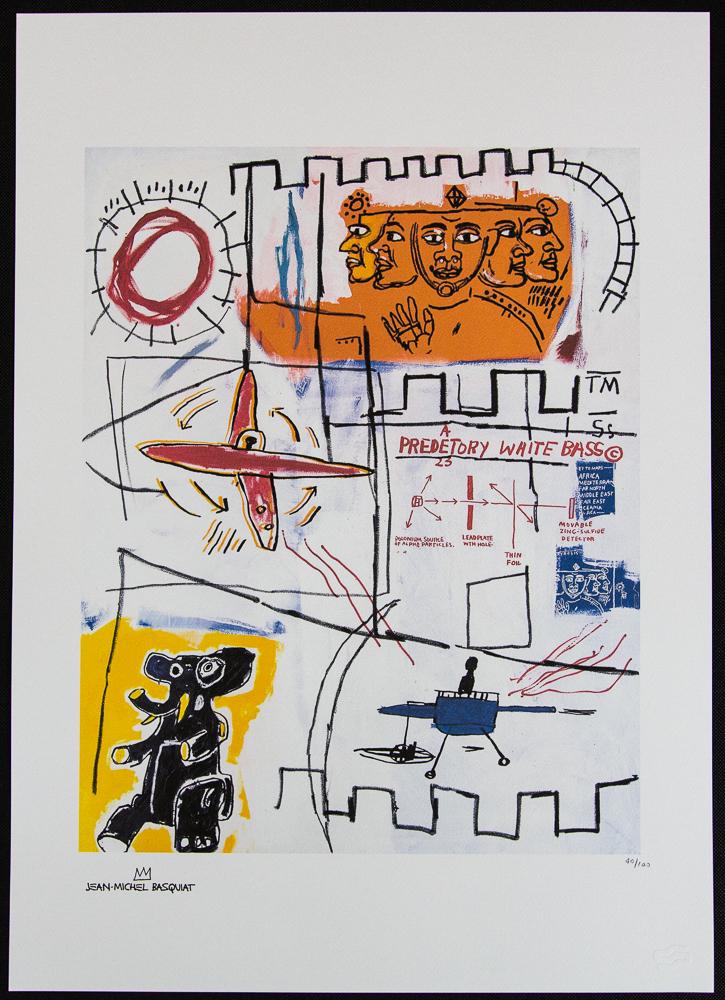Jean-Michel Basquiat "Alpha Particles": Jean-Michel Basquiat (after) „Alpha Particles" lithography print, sheet size 50 x 70 cm, plate signed bottom left, numbered bottom right with pencil, limited edition 40/100, bottom right publish