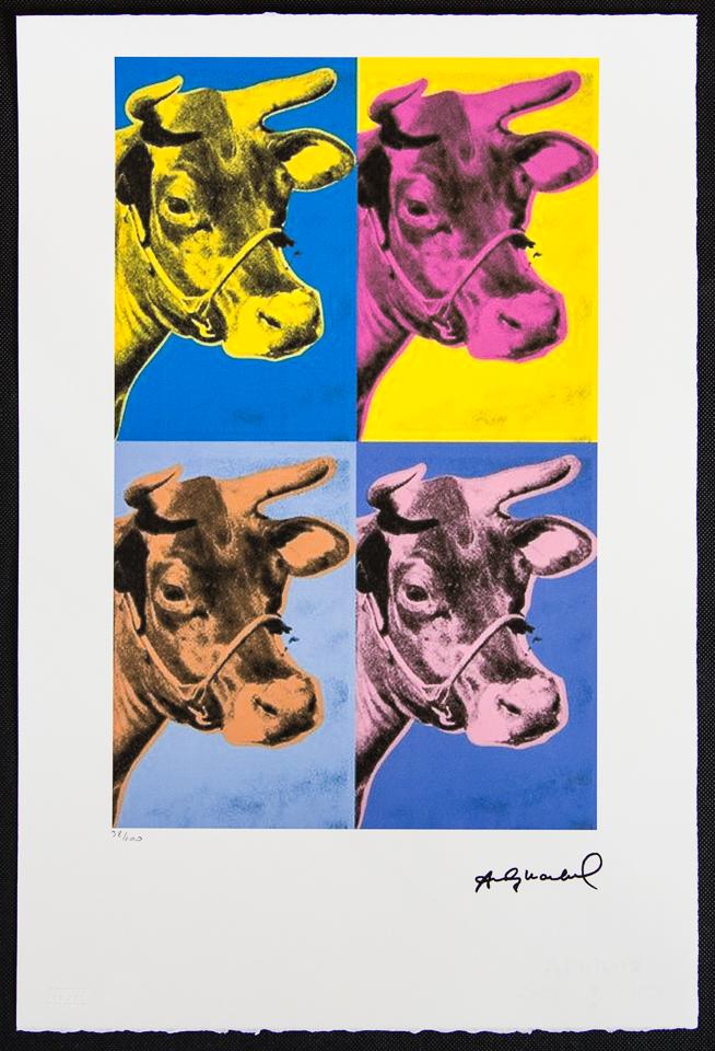 Andy Warhol "Cow": Andy Warhol (after) „Cow" offset lithograph in colors on Arches paper, Georges Israel Editeur, sheet size 38,5 x 57 cm, plate signed bottom right, numbered with pencil, limited edition 38/100 (L