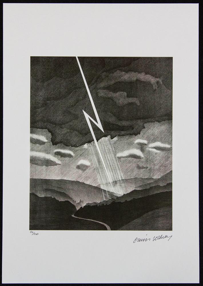David Hockney "Lightning": David Hockney (after) „Lightning" from the Weather Series, limited edition of 200, lithography print, plate signed bottom right, numbered with pencil bottom left 46/200, heavy cotton paper, with