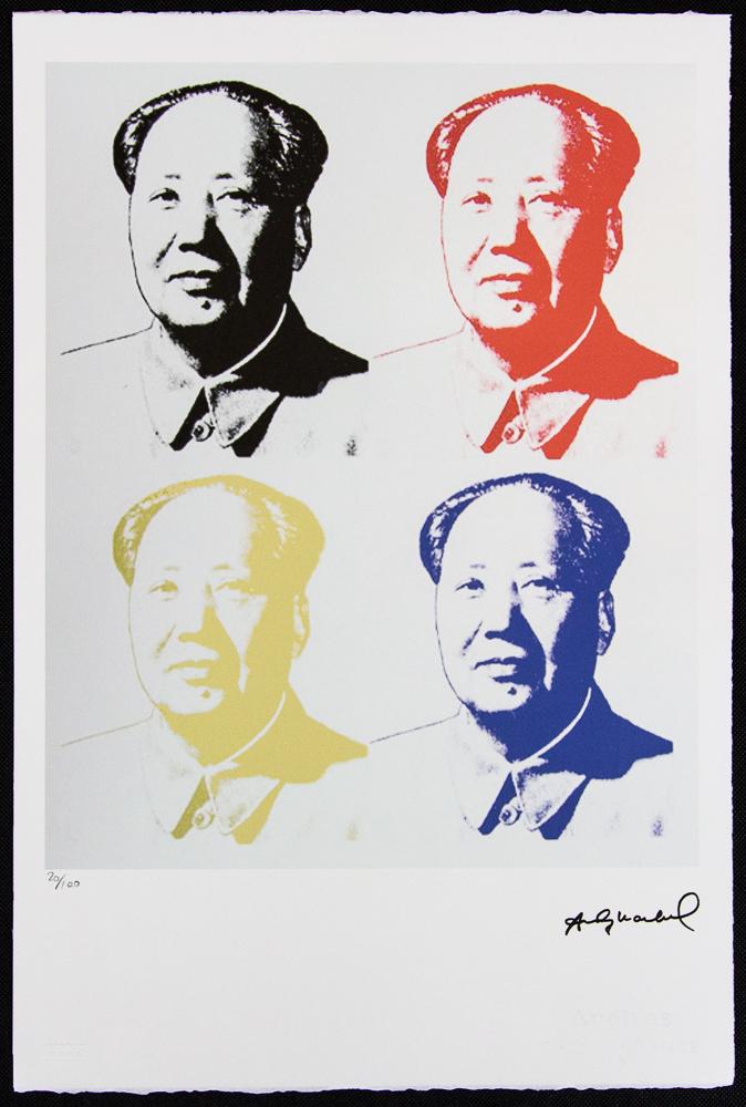 Andy Warhol "Mao": Andy Warhol (after) „Mao" offset lithograph in colors on Arches paper, Georges Israel Editeur, sheet size 38,5 x 57 cm, plate signed bottom right, numbered with pencil, limited edition 20/100 (L