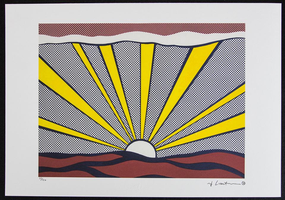 Roy Lichtenstein "Sunrise": Roy Lichtenstein (after) „Sunrise" limited edition of 150, lithography print, plate signed bottom right, numbered with pencil bottom left 55/150, heavy paper, with „STYRIA Studio” em