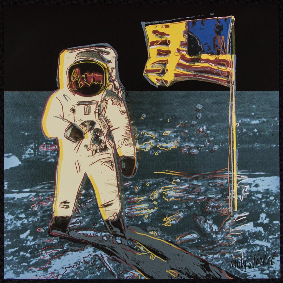 Andy Warhol "Moonwalk": Andy Warhol (after) „Moonwalk" offset lithography, size 60 x 60 cm, plate signed bottom right, numbered with pencil, limited edition 291/2400, heavy paper, stamped with CMOA on the back (Carnegi