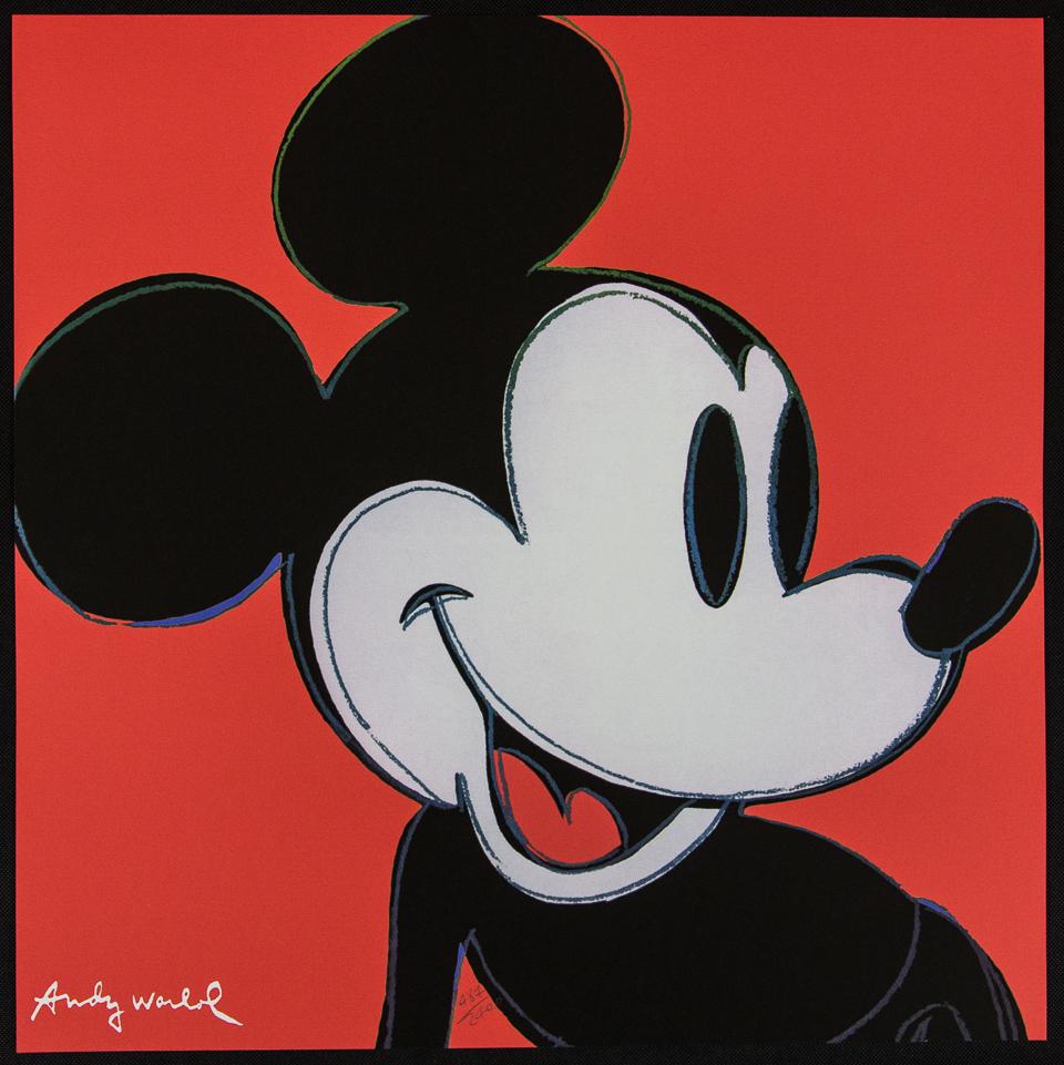 Andy Warhol "Mickey Mouse": Andy Warhol (after) „Mickey Mouse" offset lithography, size 60 x 60 cm, plate signed bottom left, numbered with pencil, limited edition 487/2400, heavy paper, stamped with CMOA on the back (Carn