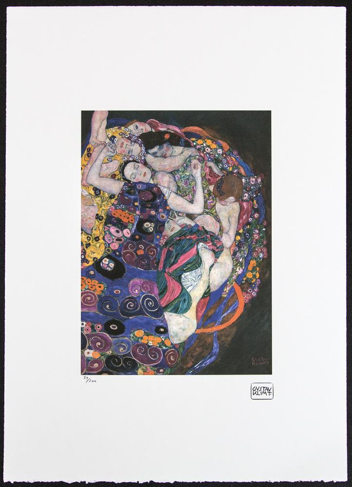 Gustav Klimt "The Virgin": Gustav Klimt (after) „The Virgin" limited edition of 200, chromolithography, plate signed bottom right, numbered with pencil bottom left 79/200, fine art paper, with La TREC Spa embossing, sheet