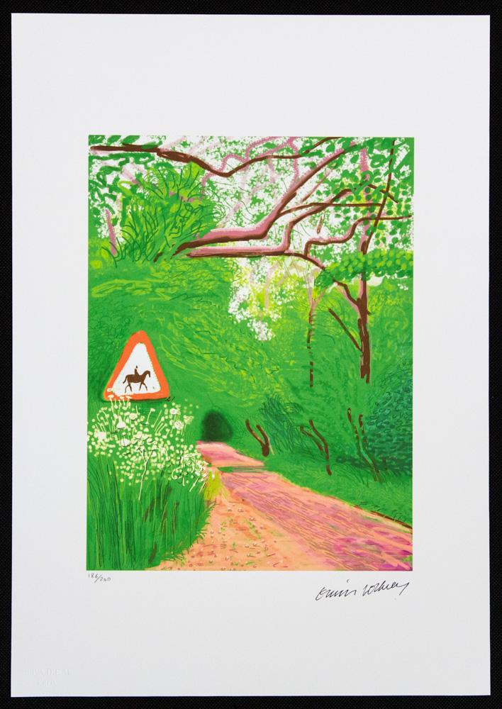 David Hockney "The Arrival Of Spring...": David Hockney (after) â€žThe Arrival Of Spring In Woldgate" limited edition of 200, lithography print, plate signed bottom right, numbered with pencil bottom left 186/200, heavy cotton paper, with