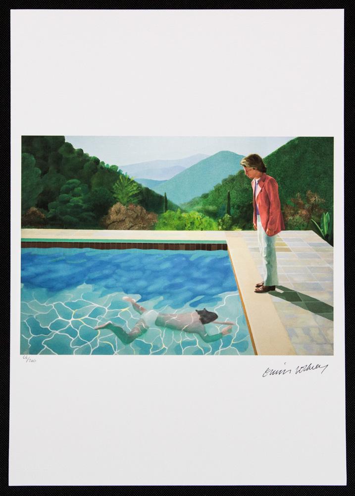 David Hockney „Portrait Of an Artist": David Hockney (after) â€žPortrait Of an Artist" limited edition of 200, lithography print, plate signed bottom right, numbered with pencil bottom left 66/200, heavy cotton paper, with embossing st