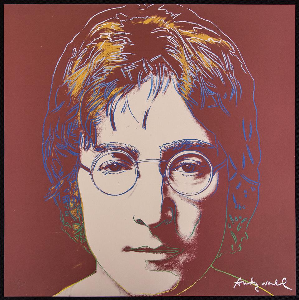 Andy Warhol „John Lennon": Andy Warhol (after) â€žJohn Lennon" offset lithography, size 60 x 60 cm, plate signed bottom right, numbered with pencil, limited edition 257/2400, heavy paper, stamped with CMOA on the back (Carn