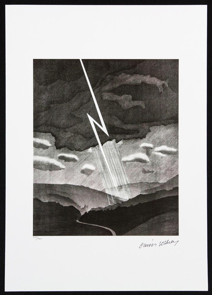 David Hockney "Lightning": David Hockney (after) â€žLightning" limited edition of 200, lithography print, plate signed bottom right, numbered with pencil bottom left 200/200, heavy cotton paper, with embossing stamp â€ž