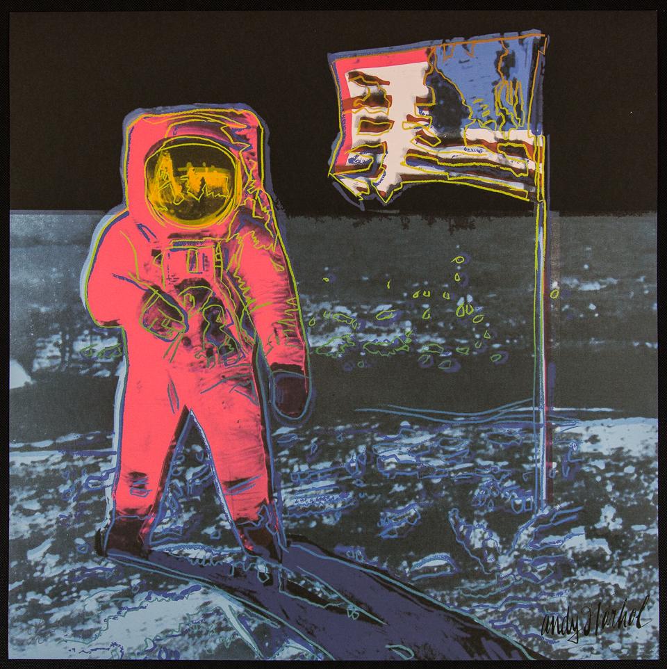 Andy Warhol „Moonwalk": Andy Warhol (after) â€žMoonwalk" offset lithography, size 60 x 60 cm, plate signed bottom right, numbered with pencil, limited edition 284/2400, heavy paper, stamped with CMOA on the back (Carnegi