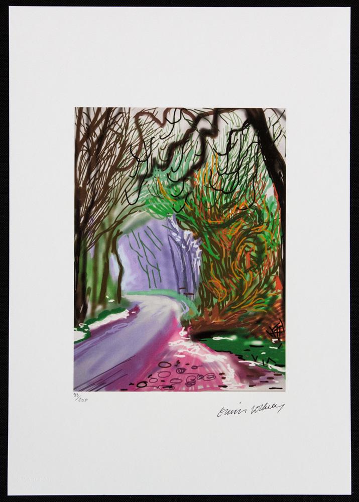 David Hockney „The Arrival Of Spring...": David Hockney (after) â€žThe Arrival Of Spring In Woldgate" limited edition of 200, lithography print, plate signed bottom right, numbered with pencil bottom left 88/200, heavy cotton paper, with
