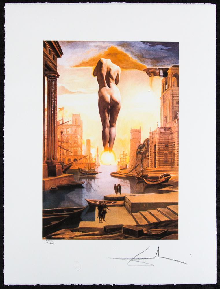 Salvador Dali „Dalí's Hand Drawing Back The Golden Fleece...": Salvador Dali (after) â€žDalÃ­'s Hand Drawing Back The Golden Fleece In The Form Of a Cloud To Show Gala The Dawn Completely Nude, Very, Very Far Away Behind The Sun" offset lithography, sheet s