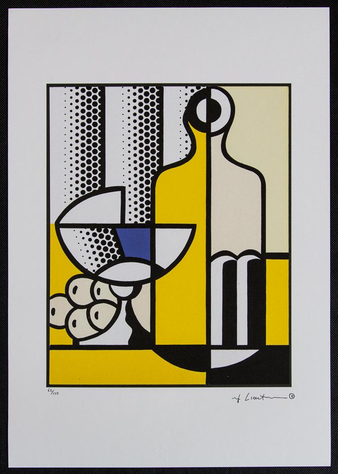 Roy Lichtenstein „Purist Painting In Yellows": Roy Lichtenstein (after) â€žPurist Painting In Yellows" limited edition of 150, lithography print, plate signed bottom right, numbered with pencil bottom left 62/150, heavy paper, with â€žSTYR