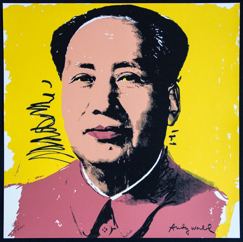 Andy Warhol "Mao": Andy Warhol (after) "Mao" offset lithography, size 60 x 60 cm, plate signed bottom right, numbered with pencil, limited edition 651/2400, heavy paper, stamped with CMOA on the back (Carnegie Museum of