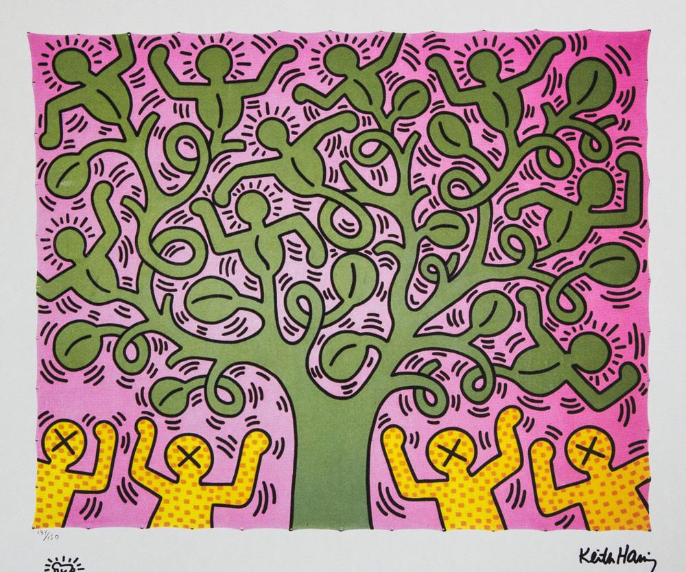 Keith Haring "Tree of Life": Keith Haring (after) "Tree of Life" offset lithography, limited edition of 150, sheet size 50 x 70 cm, plate signed bottom right, numbered with pencil bottom left 131/150, cotton paper, Keith Haring F
