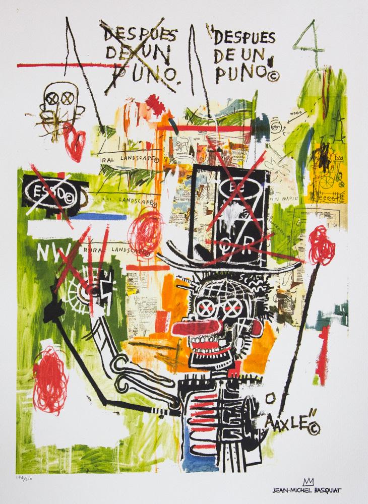 Jean-Michel Basquiat "After Puno": Jean-Michel Basquiat (after) "After Puno" lithography print, sheet size 50 x 70 cm, plate signed bottom right, numbered bottom left with pencil, limited edition 144/300, bottom right publishing house 