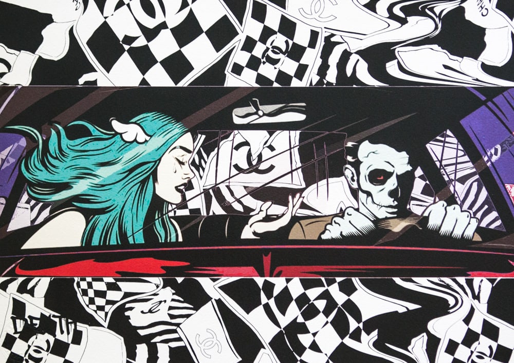 DEATH NYC SIGNED FINE ART PRINT W/COA: DEATH NYC Signed Fine Art Print, DEATH NYC is a New York City-based street artist. Her pseudonym is an acronym for "Don't Easily Abandon the Hope", Print is blind stamped, comes with Certificate of Au