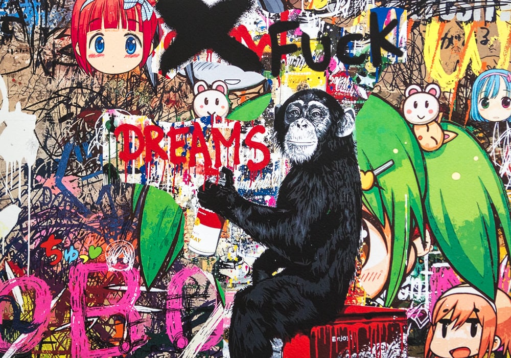 DEATH NYC SIGNED FINE ART PRINT W/COA: DEATH NYC Signed Fine Art Print, DEATH NYC is a New York City-based street artist. Her pseudonym is an acronym for "Don't Easily Abandon the Hope". Print is blind stamped, comes with Certificate of Au
