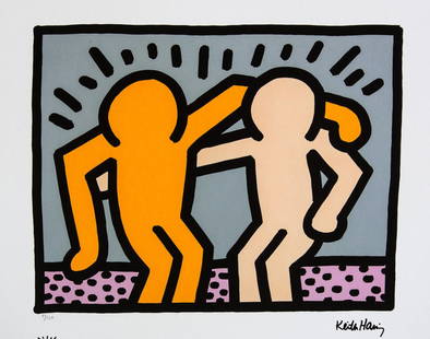 Keith Haring "Best Buddies": Keith Haring (after) "Best Buddies" offset lithography, limited edition of 150, sheet size 50 x 70 cm, plate signed bottom right, numbered with pencil bottom left 73/150, cotton paper, Keith Haring Fo