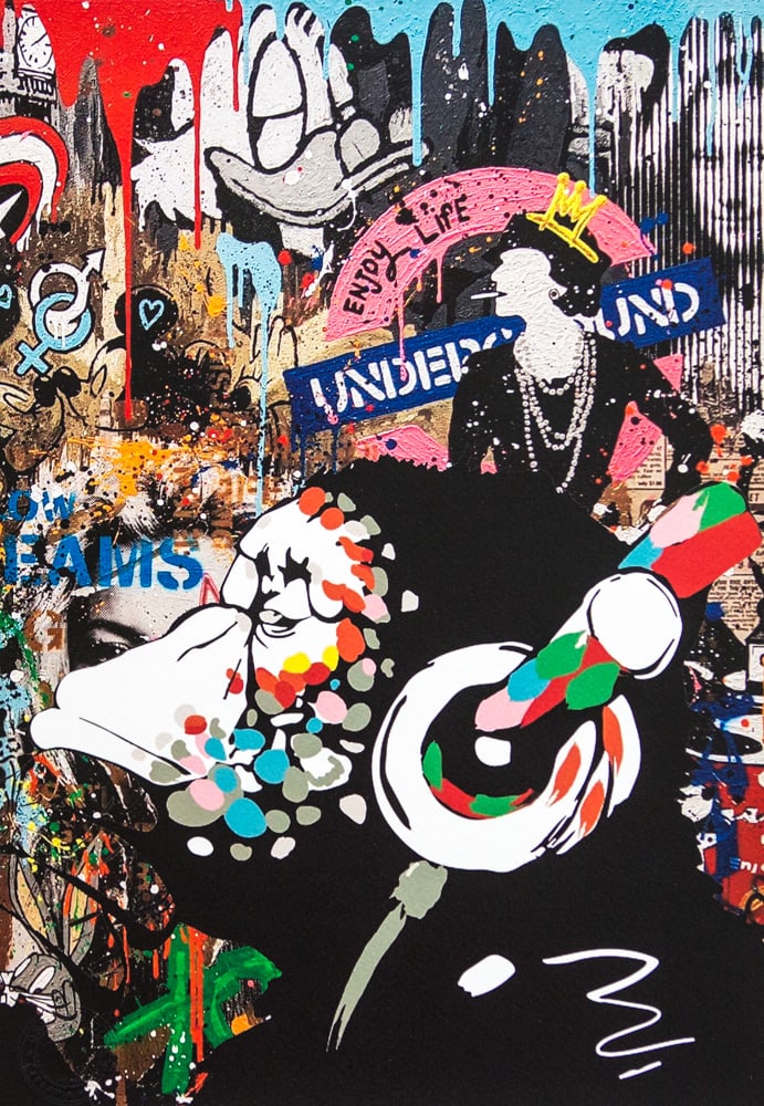 DEATH NYC SIGNED FINE ART PRINT W/COA: DEATH NYC Signed Fine Art Print, DEATH NYC is a New York City-based street artist. Her pseudonym is an acronym for "Don't Easily Abandon the Hope". Print is blind stamped, comes with Certificate of Au