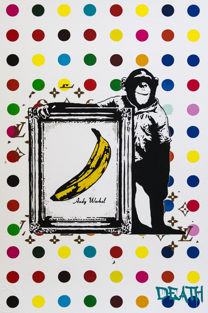 DEATH NYC SIGNED FINE ART PRINT W/COA: DEATH NYC Signed Fine Art Print, DEATH NYC is a New York City-based street artist. Her pseudonym is an acronym for "Don't Easily Abandon the Hope". Print is blind stamped, comes with Certificate of Au