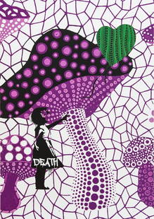 DEATH NYC SIGNED FINE ART PRINT W/COA: DEATH NYC Signed Fine Art Print, DEATH NYC is a New York City-based street artist. Her pseudonym is an acronym for "Don't Easily Abandon the Hope". Print is blind stamped, comes with Certificate of Au