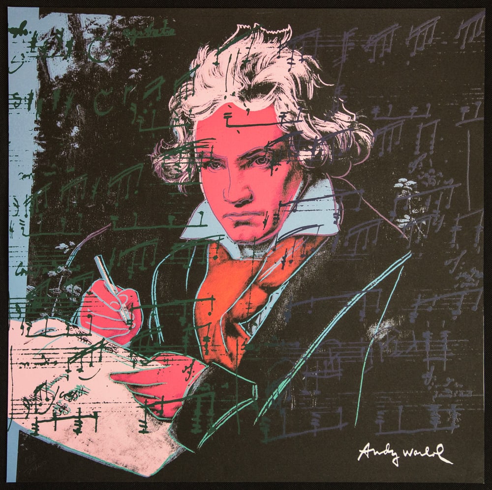 Andy Warhol "Beethoven": Andy Warhol (after) "Beethoven" offset lithography, size 60 x 60 cm, plate signed bottom right, numbered with pencil, limited edition 186/2400, heavy paper, stamped with CMOA on the back (Carnegie Mus