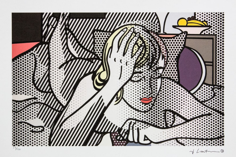 Roy Lichtenstein "Thinking Nude": Roy Lichtenstein (after) "Thinking Nude" limited edition of 150, lithography print, plate signed bottom right, numbered with pencil bottom left 57/150, heavy paper, with "STYRIA Studio" embossing, "CA