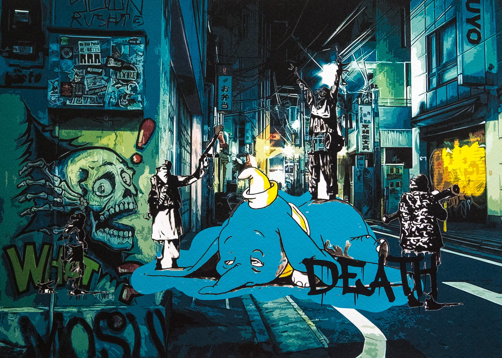 DEATH NYC SIGNED FINE ART PRINT W/COA: DEATH NYC Signed Fine Art Print, DEATH NYC is a New York City-based street artist. Her pseudonym is an acronym for "Don't Easily Abandon the Hope". Print is blind stamped, comes with Certificate of Au