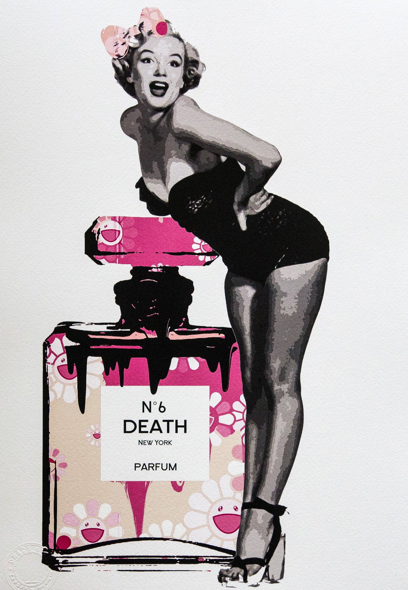 DEATH NYC SIGNED FINE ART PRINT W/COA: DEATH NYC Signed Fine Art Print, DEATH NYC is a New York City-based street artist. Her pseudonym is an acronym for "Don't Easily Abandon the Hope". Print is blind stamped, comes with Certificate of Au