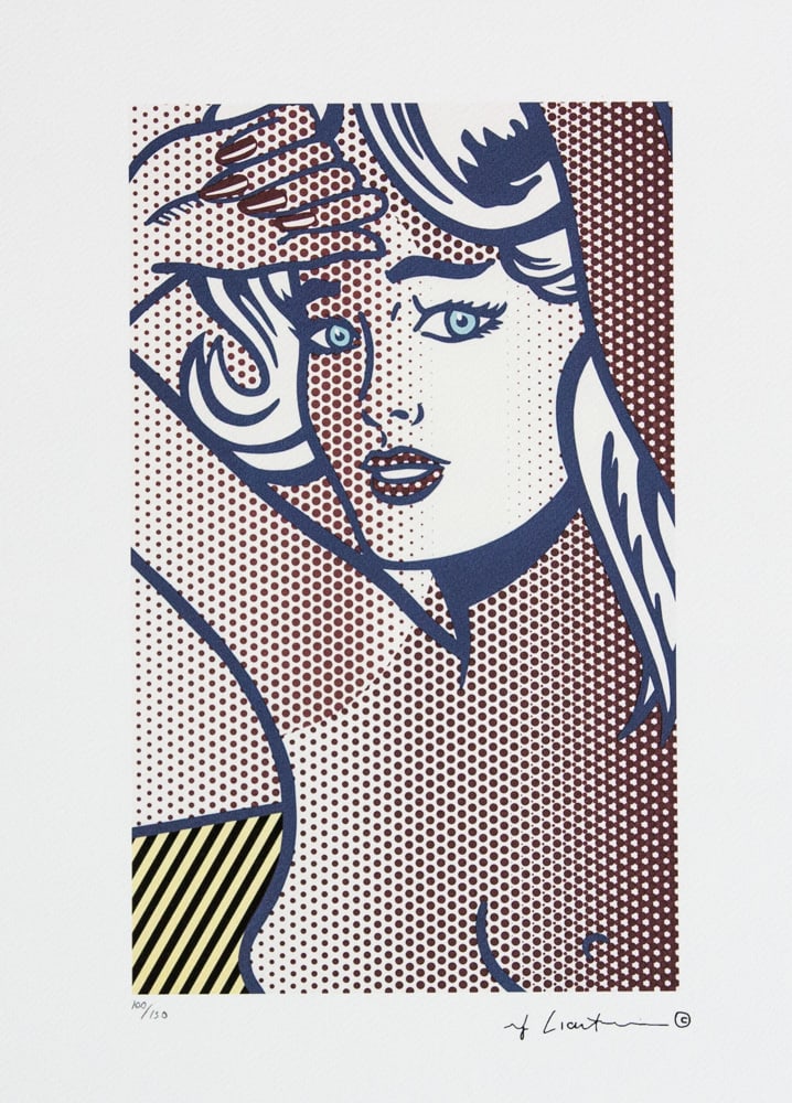 Roy Lichtenstein "Nude with Blue Hair": Roy Lichtenstein (after) "Nude with Blue Hair" limited edition of 150, lithography print, plate signed bottom right, numbered with pencil bottom left 100/150, heavy paper, with "STYRIA Studio" embossi
