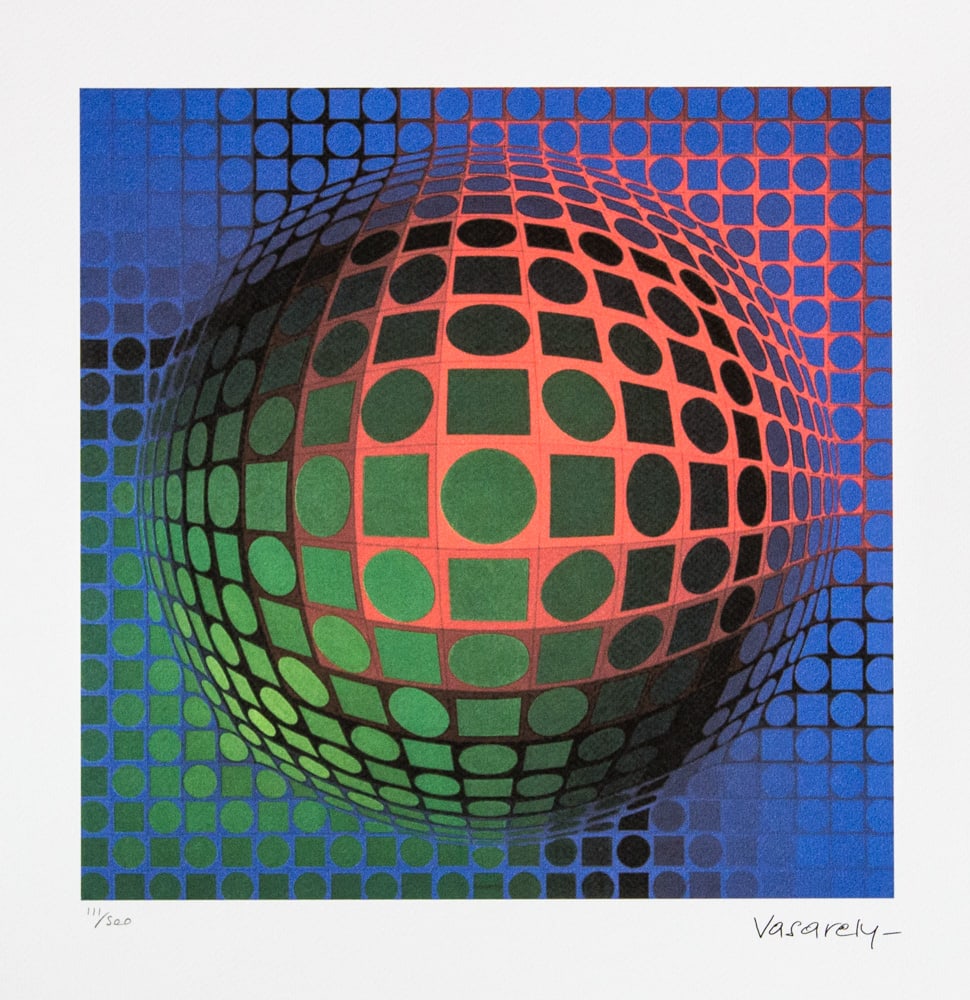 Victor Vasarely "Feny Arny": Victor Vasarely (after) "Feny Arny" limited edition of 500, lithography print, plate signed bottom right, numbered with pencil bottom left 111/500, heavy cotton paper, with embossing stamp "SPADEM, Pa