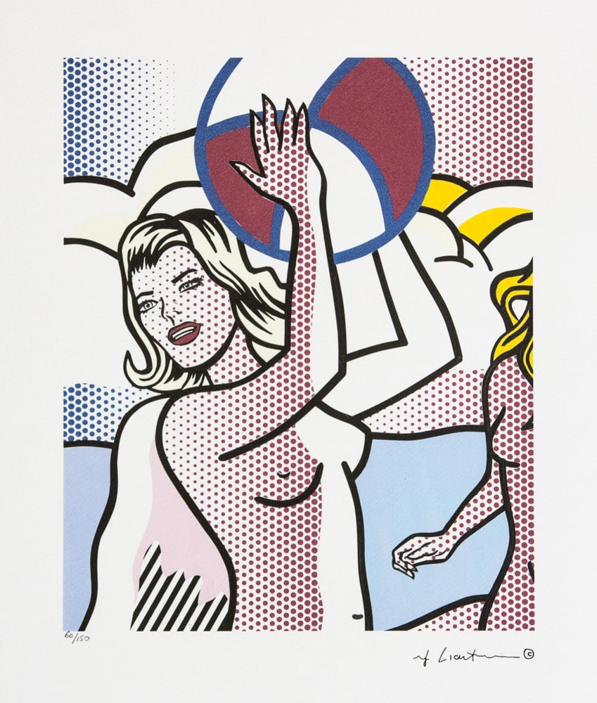 Roy Lichtenstein "Nude with Beach Ball": Roy Lichtenstein (after) "Nude with Beach Ball" limited edition of 150, lithography print, plate signed bottom right, numbered with pencil bottom left 60/150, heavy paper, with "STYRIA Studio" embossi