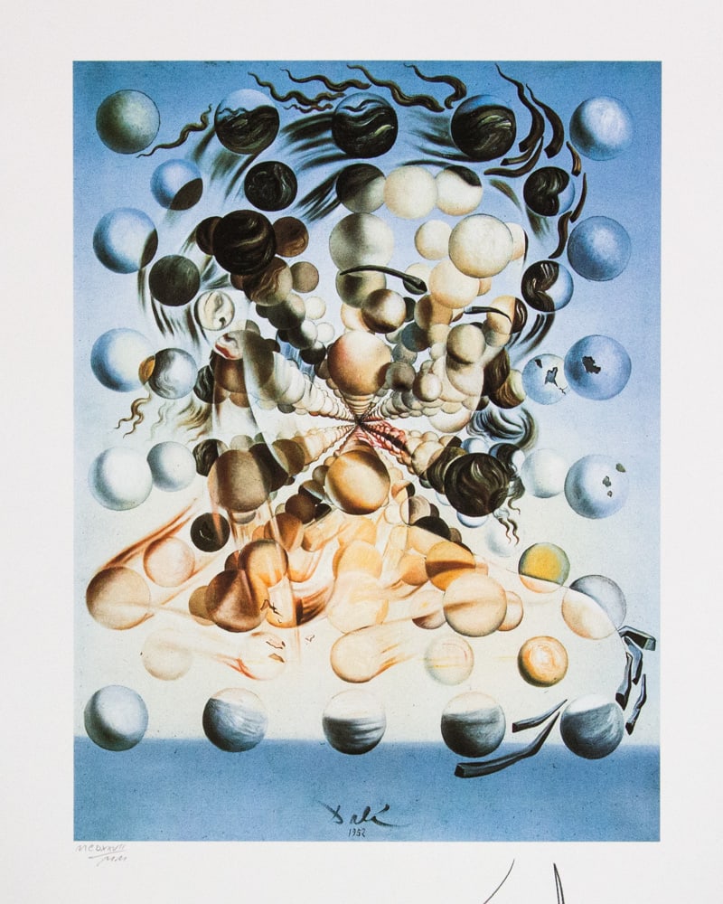 Salvador Dali "Galatea of the Spheres": Salvador Dali (after) "Galatea of the Spheres" offset lithography, sheet size 50 x 65 cm, signed bottom right, pencil "Dali", numbered with pencil bottom left MCDXXVII/MM, limited edition 2000, heavy 