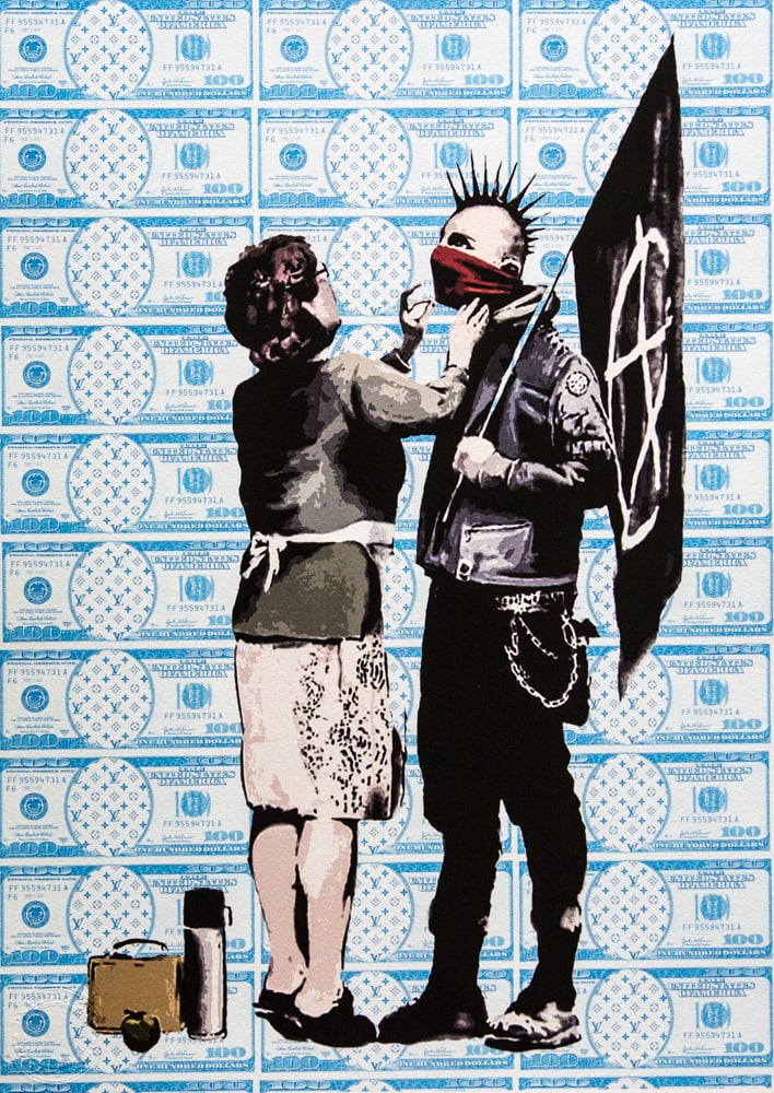 DEATH NYC SIGNED FINE ART PRINT W/COA: DEATH NYC Signed Fine Art Print, DEATH NYC is a New York City-based street artist. Her pseudonym is an acronym for "Don't Easily Abandon the Hope". Print is blind stamped, comes with Certificate of Au