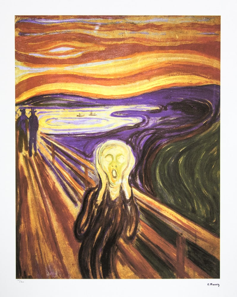 Edvard Munch "The Scream": Edvard Munch (after) "The Scream" limited edition of 200, lithography print, plate signed bottom right, numbered with pencil bottom left 101/200, fine art paper, with La TREC Spa embossing, sheet size