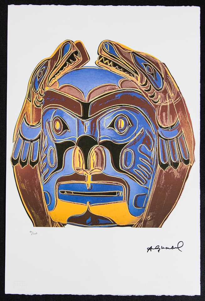 Andy Warhol „Northwest Coast Mask": Andy Warhol (after) „Northwest Coast Mask" offset lithograph in colors on Arches paper, Georges Israel Editeur, sheet size 38,5 x 57 cm, plate signed bottom right, numbered with pencil, limited edit