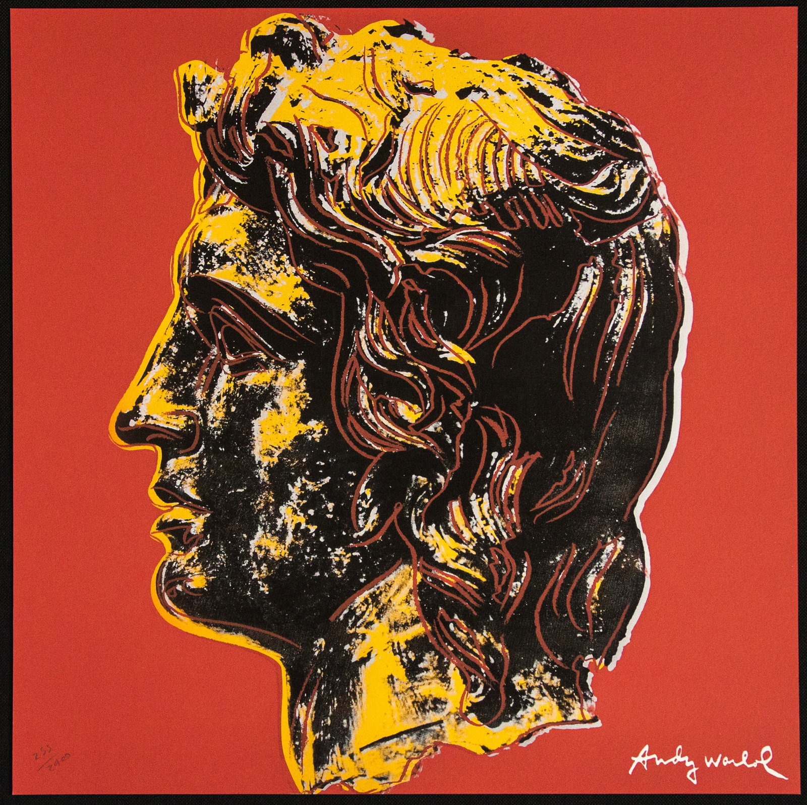 Andy Warhol "Alexander The Great": Andy Warhol (after) "Alexander The Great" offset lithography, size 60 x 60 cm, plate signed bottom right, numbered with pencil, limited edition 255/2400, heavy paper, stamped with CMOA on the back (Ca