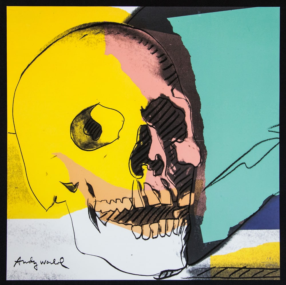 Andy Warhol "Skull": Andy Warhol (after) "Skull" offset lithography, size 60 x 60 cm, plate signed bottom left, numbered with pencil, limited edition 191/2400, heavy paper, stamped with CMOA on the back (Carnegie Museum o